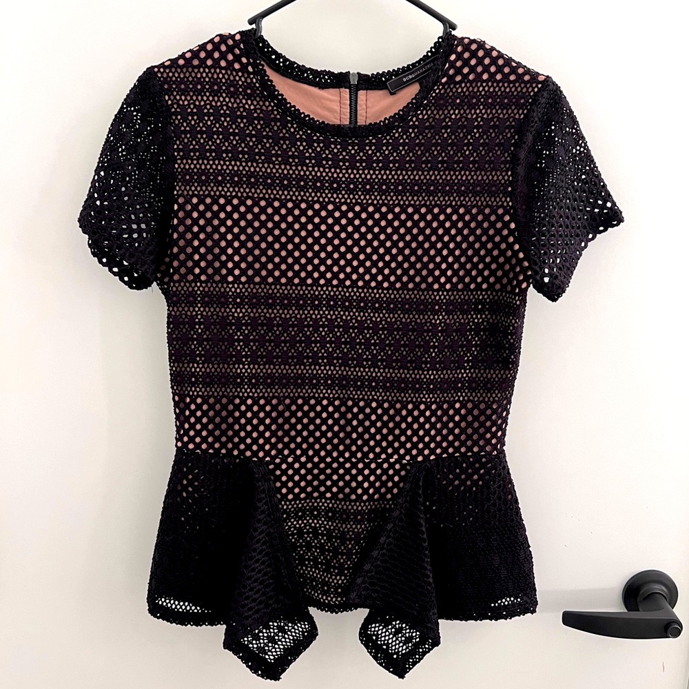 BCBG - Black and Nude Peplum Top - Size Small